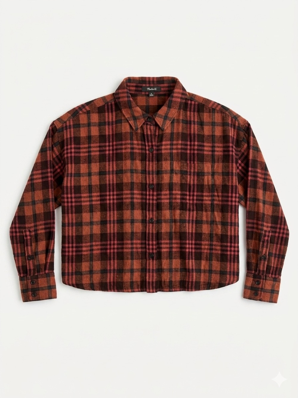 Madewell Women’s Flannel Long Sleeve Crop Shirt in Plaid